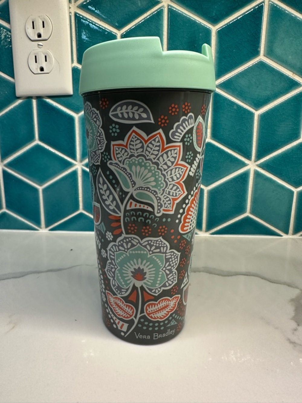 Vera Bradley Floral Travel Tumbler with Mint Lid and Multicolor Pattern